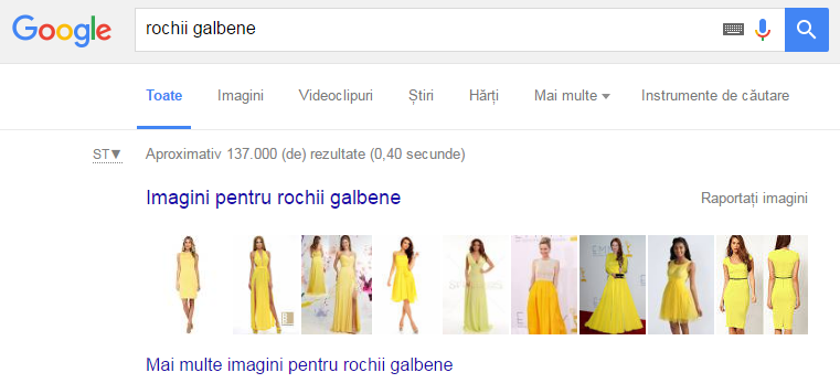 exemplu de rezultat pentru rochii galbene